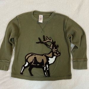 Gymboree Green Thermal material with latch hooked Deer on front size 5